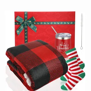 Penjualan teratas hadiah Natal tradisional untuk wanita dengan selimut cangkir kopi stoking Natal hadiah Natal klasik untuk keluarga
