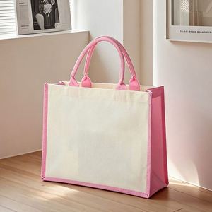 Sac fourre-tout en toile personnalisé imprimé, patchwork bicolore avec poignées roulées pour promotion de cadeaux - Product Image 3