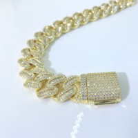 Chaîne cubaine en argent plaqué argent Moissanite, chaîne cubaine glacée unisexe, hip hop, bracelet en laiton blanc