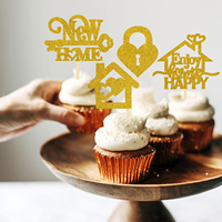 Schwarz-Goldene Happy Family Cupcake-Topper Neue HOME Key Love Lock Party Kuchendekoration