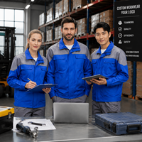 Ensemble de vêtements de travail industriels bicolores sur mesure OEM, veste et pantalon cargo avec couleurs et logo personnalisés, durable pour les équipes d'usine/de entrepôt