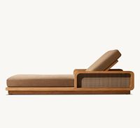 Chaise longue d'extérieur en teck moderne de luxe de haute qualité avec coussins pour villa et terrasse de piscine