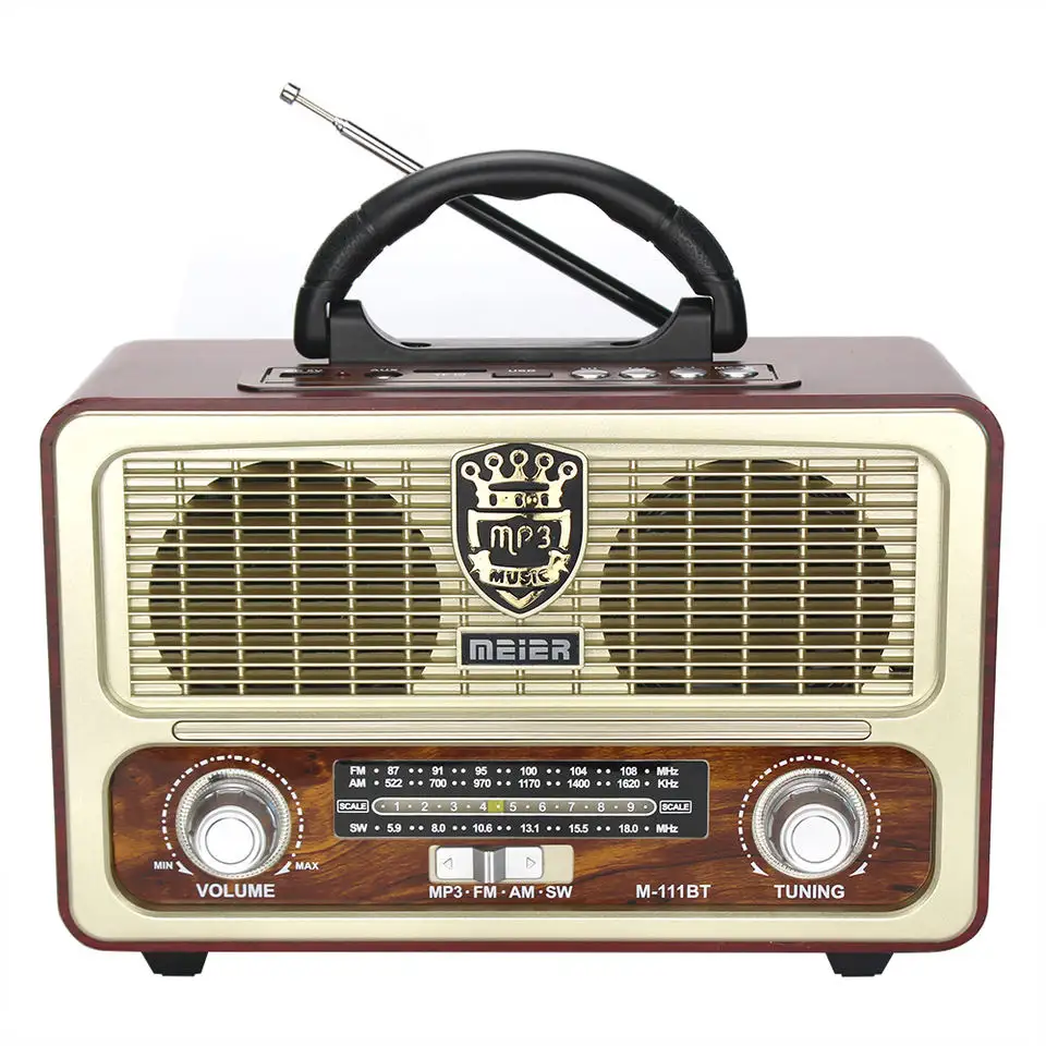 Meier Diskon Besar-besaran M-111bt Kayu Antik Am Fm Sw Radio Retro dengan Slot Usb/Tf