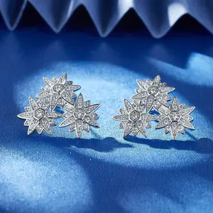INS Style Fashion Jewelry Earring Star Flower Shape Zircon Stud Earrings For Women