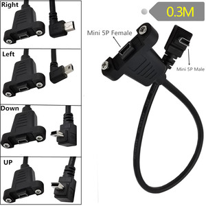 Cable adaptador mini USB tipo B 5P macho a hembra en ángulo recto de 0.3M con montaje de tornillo para dispositivos digitales - Product Image 1