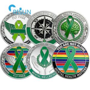 Souvenirs personnalisés <span class=keywords><strong>de</strong></span> sensibilisation à la santé mentale, ruban vert, pièces commémoratives, pièces <span class=keywords><strong>de</strong></span> défi personnalisées <span class=keywords><strong>de</strong></span> sensibilisation à la santé mentale - Product Image 1