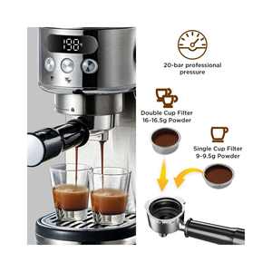 Machine à café semi-automatique numérique programmable 1230W en acier inoxydable italien, 20 bars, portable, pour usage domestique, norme UE - Product Image 4