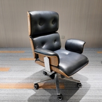 Chaise de bureau ergonomique moderne en cuir véritable, réglable en hauteur, pivotante, en bois courbé, pour la maison et le salon