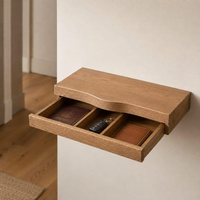 Meuble-lavabo flottant en noyer courbé avec tiroir dissimulé, table de maquillage murale, table miroir et console d'entrée