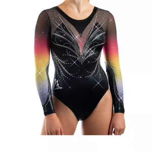 Özelleştirilmiş tasarım dans giyim 3/4 kollu degrade ritmik Leotard taklidi jimnastik kız Bodysuits rekabet Leotard