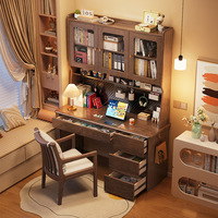 Bureau d'étude moderne en bois avec bibliothèque intégrée, idéal pour la maison, bureau d'ordinateur minimaliste pour étudiant