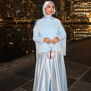 Abiti da sera da donna in poliestere stile turco Y37, a maniche lunghe, con collo decorato con perline, lunghezza alla caviglia, vestibilità slim, per Eid, Ramadan, feste e balli di fine anno - Product Image 3