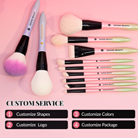 Nouvelle conception, vente en gros, pinceaux de maquillage pour le visage en bois de luxe, rose ombré vert, vegan, étiquette privée, personnalisé, haute qualité, professionnel