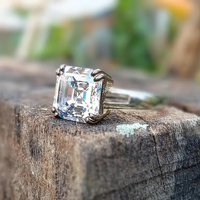 Bague de mariage classique en or massif 10K 14K 18K avec pierres latérales en moissanite et pierre centrale taille Asscher, taille US 4-12 pour femme