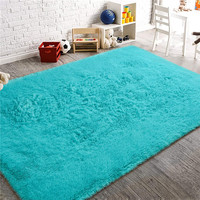 Tapis en microfibre ultra doux de style américain, écologique, rouge uni, pelucheux, à poils longs, antidérapant, lavable en machine