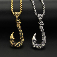 Collier tendance en acier inoxydable avec pendentif hameçon, style pêche en plein air, longue chaîne polyvalente pour pull, accessoires hip-hop