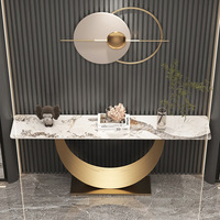 Console d'entrée créative en ardoise de luxe léger, table moderne simple avec piétement en acier inoxydable, doré, pour couloir d'entrée