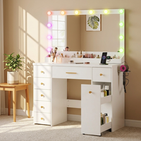 Coiffeuse moderne en bois blanc avec miroir de 36 pouces, éclairage LED RGB, 8 tiroirs et prise électrique – Table de maquillage pour chambre à coucher