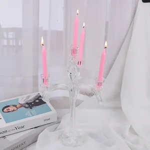 Venda quente Moderna De Vidro Castiçal De Casamento Decoração De Mesa De Casamento Castiçal De Vidro 4 braços Candelabro