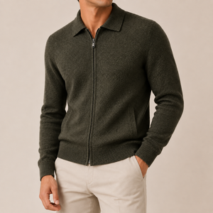 Cardigan zippé en mélange cachemire et laine pour homme, veste tricotée à col avec poches, luxe discret, style décontracté chic, vente en gros - Product Image 4