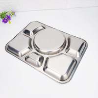 Plateau de restauration rapide en acier inoxydable à 6 compartiments plat de service rectangulaire en métal moderne pour restaurant de cantine pour adultes transfrontalier