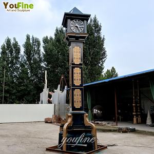 Escultura de Reloj de Torre de Acero Inoxidable Negro Grande Clásico Personalizado - Product Image 5