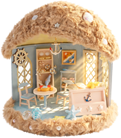 Rumah Boneka Mini DIY Four Seasons, Model Adegan Mikro Atap Berbulu, Lemari Pajangan Koleksi untuk Figur Star Man Blind Box