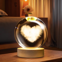Lampe de nuit tactile 3D LED personnalisée à sept couleurs avec motifs d'étoiles et de lunes lumineuses, lampe boule de cristal rechargeable par USB, cadeau pour la maison