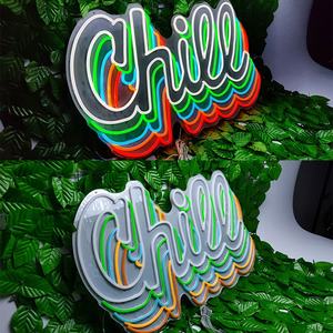 Enseigne au néon personnalisée avec inscription « Chill », couleur verte, effet infini 3D, lumière au néon pour la décoration murale - Product Image 3
