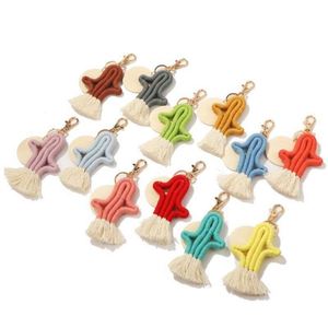 Gantungan Tas Hadiah Buatan Tangan Rumbai Anyaman Gantungan Kunci Dengan Cakram Kayu Gantungan Kunci Makrame Lucu Dekorasi Ruangan Boho Gantungan Kunci Boneka Kaktus - Product Image 6