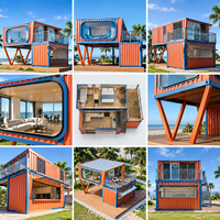 Kiosque de plage modulaire mobile à deux étages en conteneur, prêt à l'emploi, avec murs en verre, pour café, snack-bar, idéal pour les complexes hôteliers et les zones balnéaires.