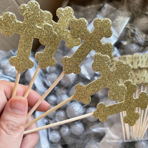 Glitter dio battesimo tema Cake Topper "God Bless" decorazione torta sante comunione - Product Image 2