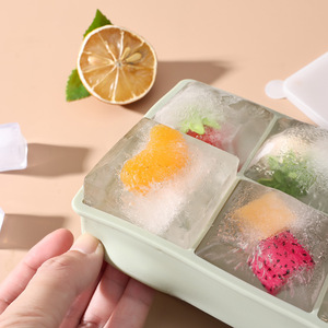 Bac à glaçons en silicone, moule carré à 6 compartiments avec couvercle pour usage domestique, pour congeler fruits et eau - Product Image 1