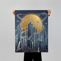Impressions d'art personnalisées en feuille d'or/d'argent, papier holographique numérique, affiche futuriste cyberpunk moderne, estampage à chaud, décoration intérieure