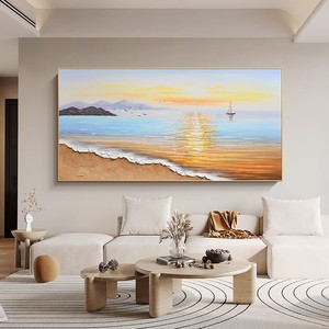 Pintura al óleo pintada a mano, paisaje marino costero en 3D con marco de metal, arte para sala de estar, decoración de paisaje horizontal - Product Image 4