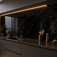 Panneau mural en marbre UV WYRAX 1220x2440mm 3.5mm Noir Or Marbre Luxe Haute Brillance Étanche pour crédence de cuisine et mur de douche