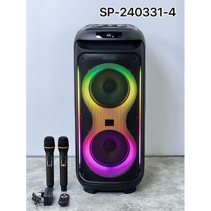 Haut-parleurs de fête en plein air à double cornes de basse de 8 pouces, 120 W de puissance crête, avec lumière colorée, double micro, karaoké familial - Product Image 3