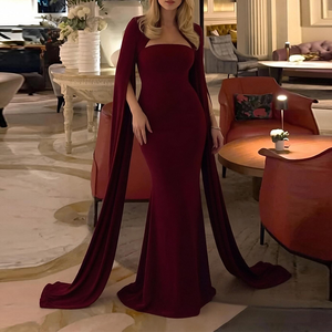 <span class=keywords><strong>Robe</strong></span> de soirée sirène élégante <span class=keywords><strong>sans</strong></span> bretelles avec manches cape, couleur unie, longueur ras du sol, pour femme, printemps-automne, formelle et décontractée, vente en gros - Product Image 1