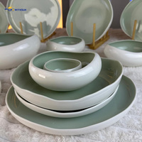 Ensemble de vaisselle en porcelaine de forme irrégulière nordique, 30 pièces, assiettes et bols à glaçure bicolore, vaisselle pour la maison, les mariages, les banquets et les restaurants