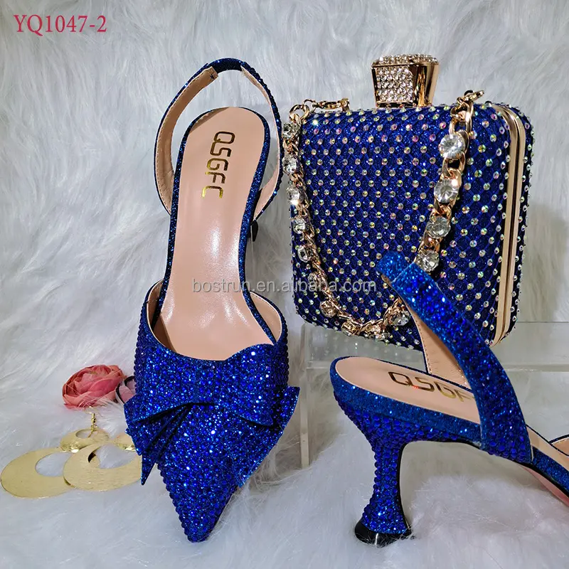 YQ1047 2022 New Arrival Fashionable Italian design Lady Shoes and Bag Sets with Appliques for African Wedding and Party
