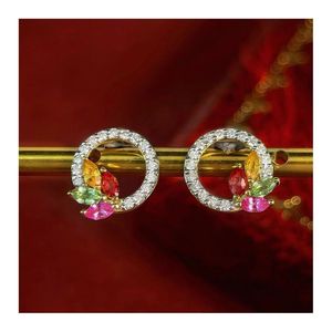 Boucles d'oreilles Xinfly de luxe en or véritable 18 carats avec saphir coloré 0,5 carat et diamant naturel 0,22 carat, style mignon en or blanc pour mariages et soirées - Product Image 1