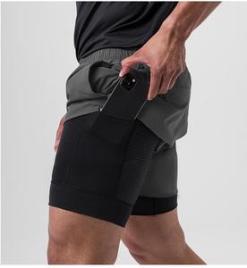 メンズランニングショーツ速乾性フィットネスブラック二重層ショーツ男性新しいスポーツワークアウトトレーニングボディービルショートパンツ - Product Image 2