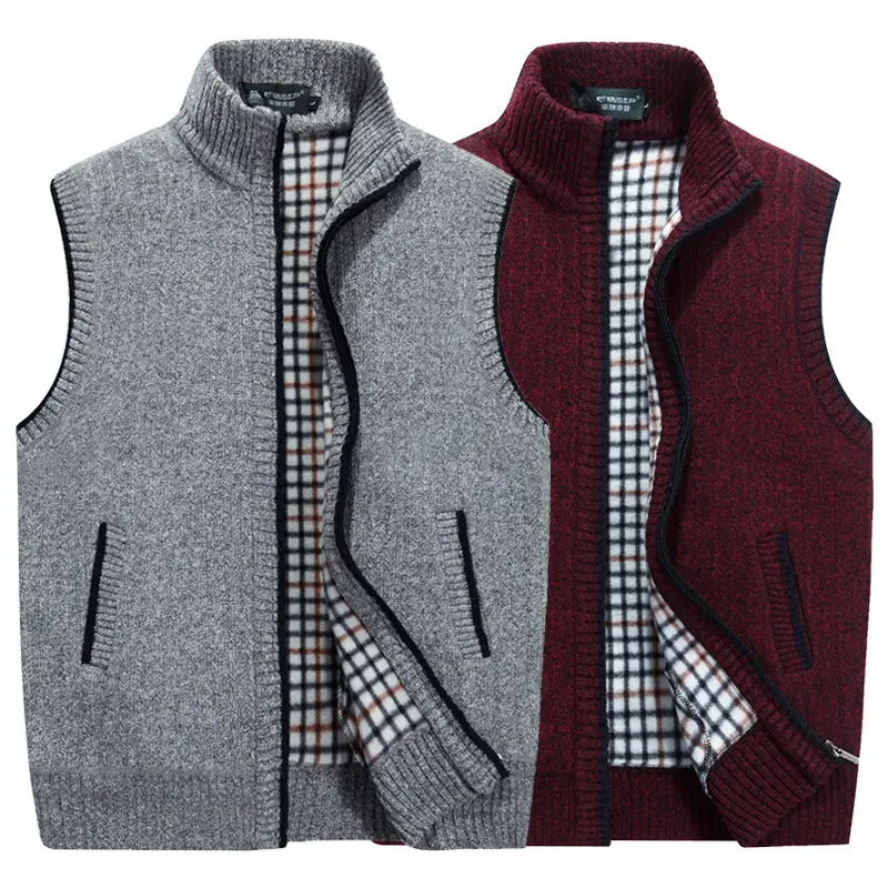 Men's Knitted Stand Collar Oversized Fat Man Plush Thickened Wool Sleeveless Sweater Vest Plus Size coat