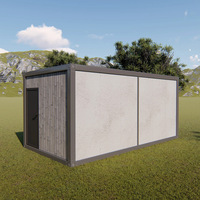 Maison conteneur modulaire préfabriquée moderne à un étage, cabine pod avec fenêtre en verre, bardage en bois, finition en stuc, résistante au feu