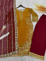 Salwar Moderno de Estilo Cultural Punjabi para Fiestas, en Georgette de Seda con Bordado Intenso y Cuentas, Diseño Elegante, de Alta Calidad y Secado Rápido