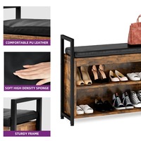 Armoire murale rustique en bois brun avec étagère, banc à chaussures, 7 crochets, étagère à 3 niveaux et compartiments, gain de place, meubles pour le salon, l'entrée