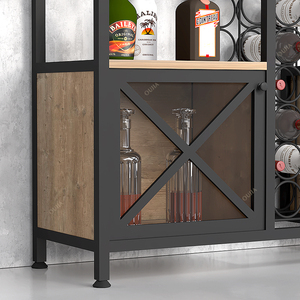 Modern <strong>Mini</strong> Home Kitchen Wine Rack Wooden Coffee Bar Cabinet Liquor Glasses Buffet Wine Bar Storage <strong>Sideboard</strong> for Dining Room - Product Image 5