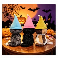 Peluche de chat d'Halloween avec chapeau pointu coloré, chaton en peluche doux, décoration de fête, cadeau, vente en gros, OEM, ODM, personnalisé