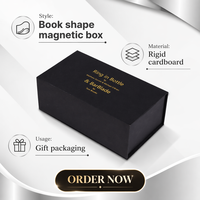 Boîte cadeau rigide noire personnalisée avec surpiqûres dorées, ruban en satin et logo estampé à chaud pour emballage de parfum, montre ou cadeau