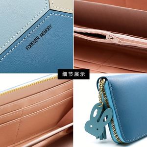 Portefeuille long en cuir PU pour femmes avec design bicolore, pochette zippée pour téléphone, cadeau promotionnel coréen élégant - Product Image 4